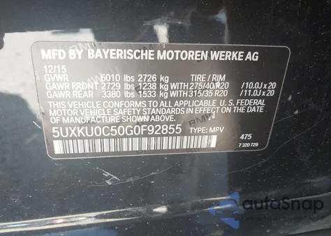 2016 BMW X6 Sdrive35I from USA, damaged, VIN 5UXKU0C50G0F92855